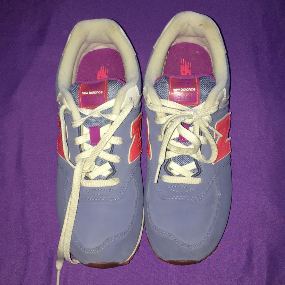 Blue and purple new balance shoes